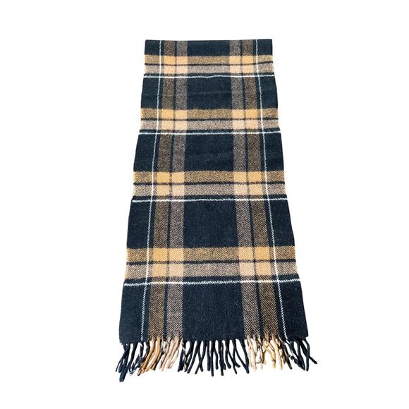 Heritage 100% Lambswool Plaid Scarf Black Camel White 56x12 Fringe Soft Warm - Picture 3 of 6